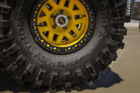 monster valve installed in raceline wheel on power tank jeep