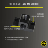 90 Degree Air Manifold with mounting holes - 1/4 FNPT Female threads