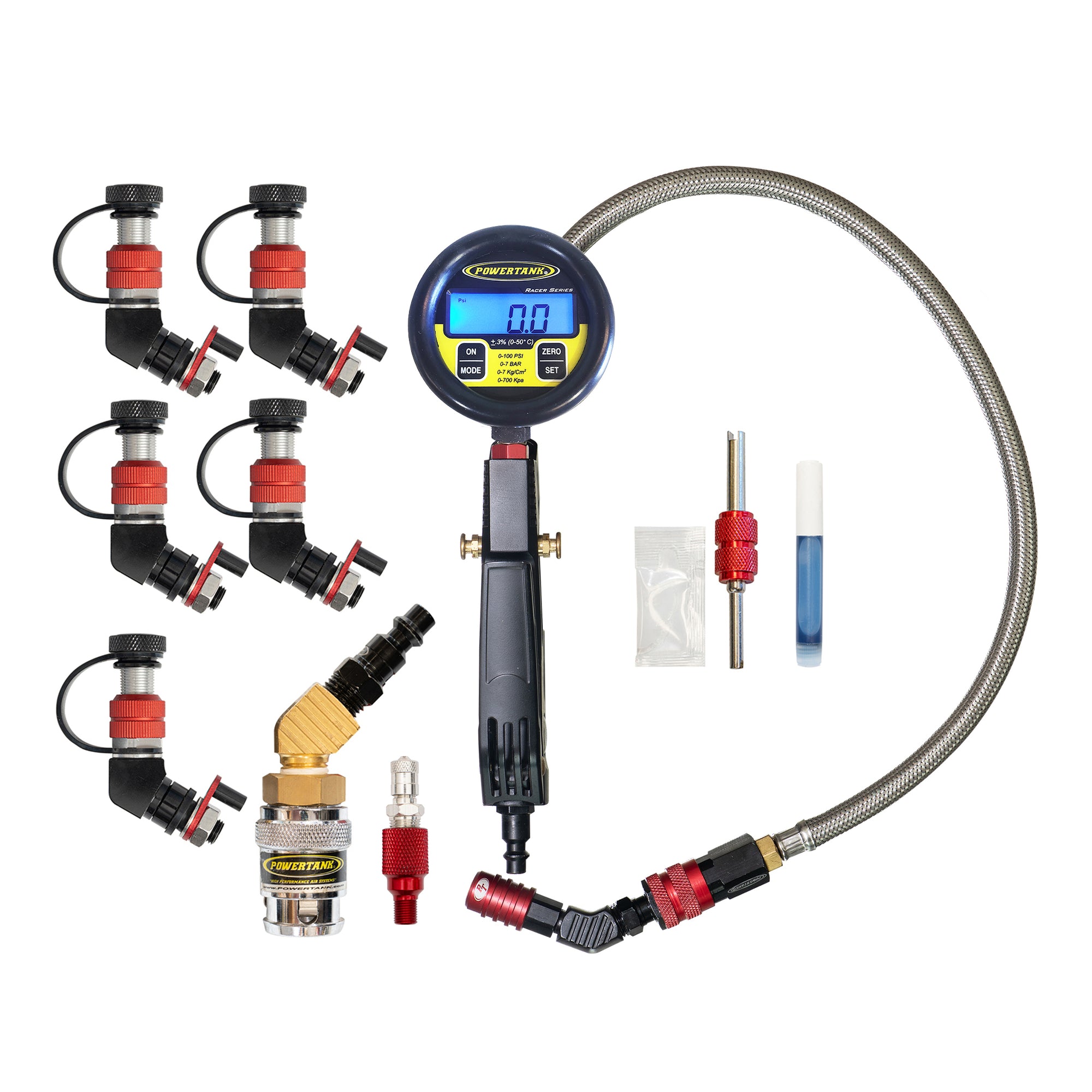 Monster Valve™ Primary - Standard Valve Stem Mount - 5 pack with Ventoso™ RED Tire Inflator Gauge