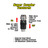 Universal Safety Super Coupler for 1/4 NPT Air Hose Power Tank
